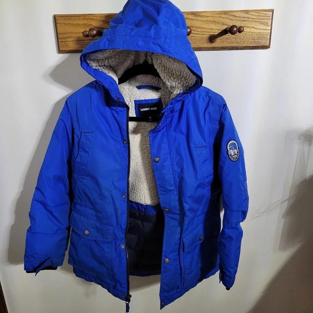 Lands' End Kids Husky Expedition Blue Down Winter Sherpa-Lined Jacket, Size M